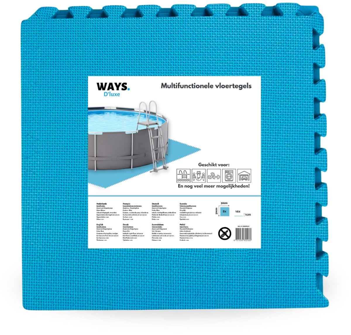 WAYS Dluxe - Multifunctionele Vloertegels - Set van 8 tegels - 50 x 50 cm - Blauw - Voor bescherming van zwembadbodem
